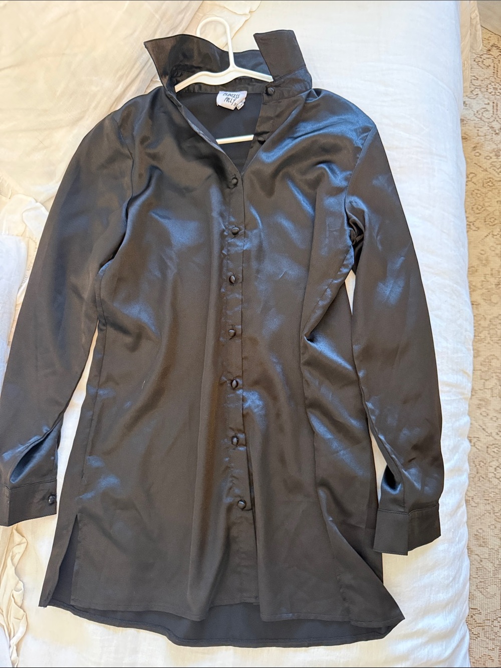 Princess Polly Black Satin Button Down